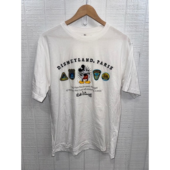 Disneyland Paris Tops - Disneyland Paris T-Shirt Women White Mickey Mouse Attraction Patches XL